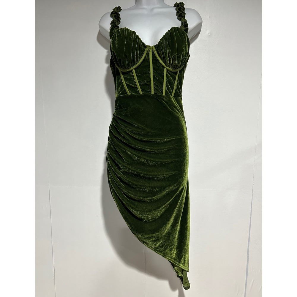 Green Velvet Dress Women 4 Corset Bustier Ruched Asymmetrical Homecoming Party